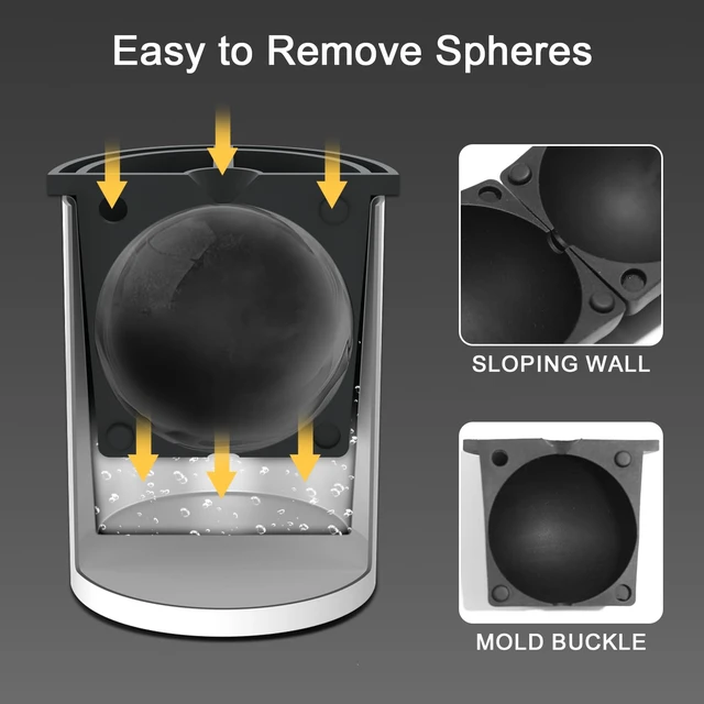 Alt view image 5 of 7 - Clear Ice Ball Maker, 2.5" Large Round Ice Cube Mold for Whiskey | 2 Clear Ice Makers with Ice Box & Tong, Food-Grade Silicone, Easy-Release Ice Ball Mold, Gift for Men(Wood Grain)