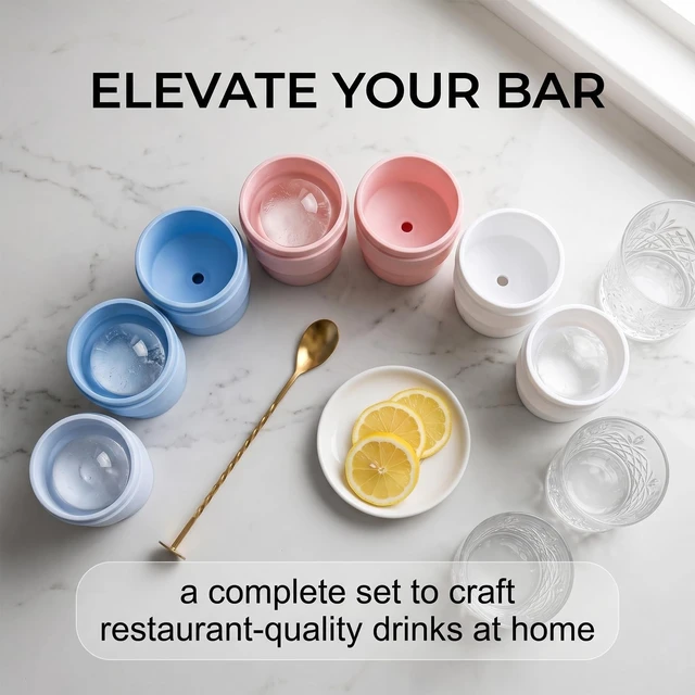 Alt view image 2 of 6 - 6 Pcs Ice Ball Maker Mold,Silicone Sphere Ice Mold Maker | Stackable Easy Release Circle Ice Cube Mold,2.4'' Ice Ball,For Whiskey Cocktails Juice Beverages Bourbon
