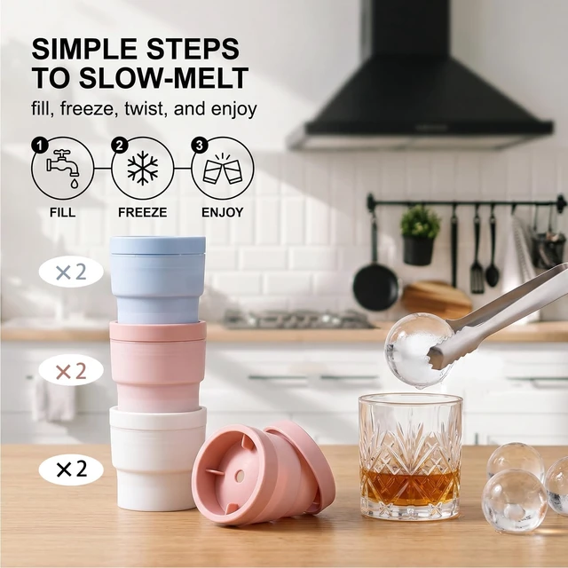 Alt view image 6 of 6 - 6 Pcs Ice Ball Maker Mold,Silicone Sphere Ice Mold Maker | Stackable Easy Release Circle Ice Cube Mold,2.4'' Ice Ball,For Whiskey Cocktails Juice Beverages Bourbon