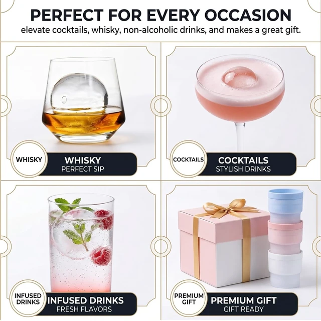 Alt view image 3 of 6 - 6 Pcs Ice Ball Maker Mold,Silicone Sphere Ice Mold Maker | Stackable Easy Release Circle Ice Cube Mold,2.4'' Ice Ball,For Whiskey Cocktails Juice Beverages Bourbon