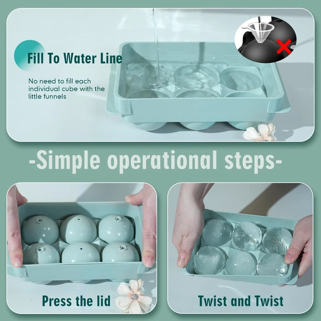 Alt view image 3 of 7 - 1.9-Inch Large Ice Cube Molds, 1-Pack Round Ice Ball Molds | Makes 6 Ice Spheres, Easy Fill and Twist Release for Whiskey, Bourbon and Cocktails, Blue
