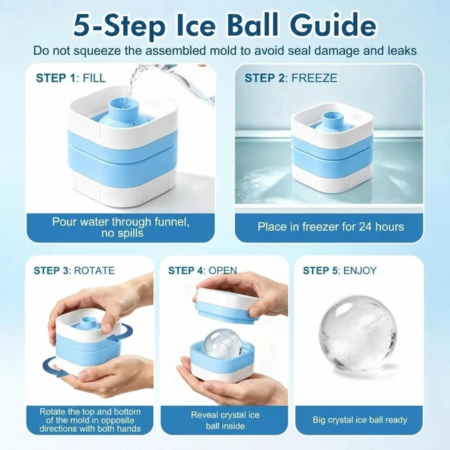 Alt view image 6 of 7 - Ice Ball Maker Mold with Lid - 4 Pack, 2 Inch Round Freezer Tray,Blue | Stackable Ice Cube Trays for Whiskey, Cocktails & Bourbon - Non-BPA, Reusable Silicone, Easy Release Large Chilled Spheres