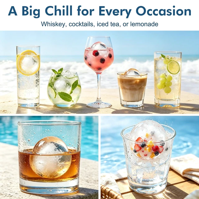 Alt view image 7 of 7 - Ice Ball Maker Mold with Lid - 4 Pack, 2 Inch Round Freezer Tray, Black | Stackable Ice Cube Trays for Whiskey, Cocktails & Bourbon - Non-BPA, Reusable Silicone, Easy Release Large Chilled Spheres