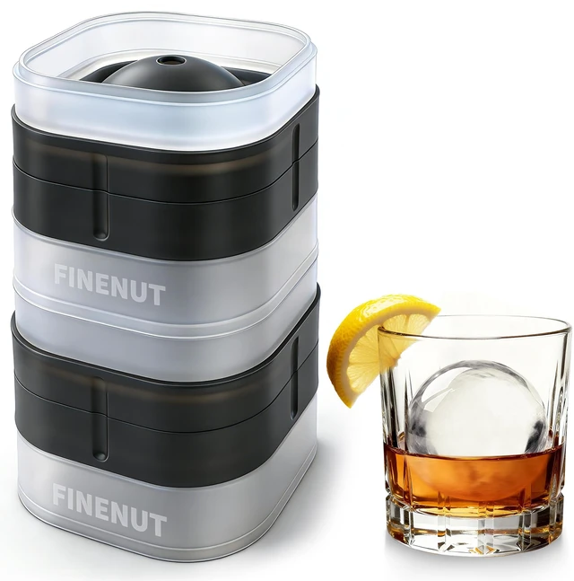 Main image of Easy Release Ice Ball Maker Mold, 2 Pack, 2.5 Inch Large Round Ice Cube Mold for Whiskey & Cocktails, Stackable Lid, Leak-Resistant Silicone (Black-2 Pack)