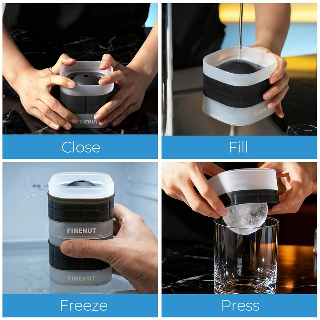Alt view image 6 of 7 - Easy Release Ice Ball Maker Mold, 2 Pack, 2.5 Inch Large Round Ice Cube Mold for Whiskey & Cocktails, Stackable Lid, Leak-Resistant Silicone (Black-2 Pack)