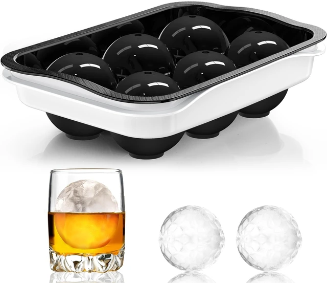 Main image of Round Ice Cube Mold with Lid, 2.2 Inch Large Whiskey Ice Ball Maker | Easy Release Reusable Silicone & Plastic Tray, Perfect For Bourbon, Scotch, Brandy, Cocktails & Gifts. Makes 6 Ice Spheres