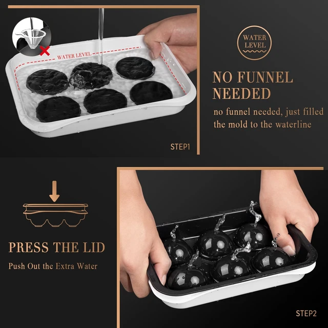 Alt view image 3 of 7 - Round Ice Cube Mold with Lid, 2.2 Inch Large Whiskey Ice Ball Maker | Easy Release Reusable Silicone & Plastic Tray, Perfect For Bourbon, Scotch, Brandy, Cocktails & Gifts. Makes 6 Ice Spheres