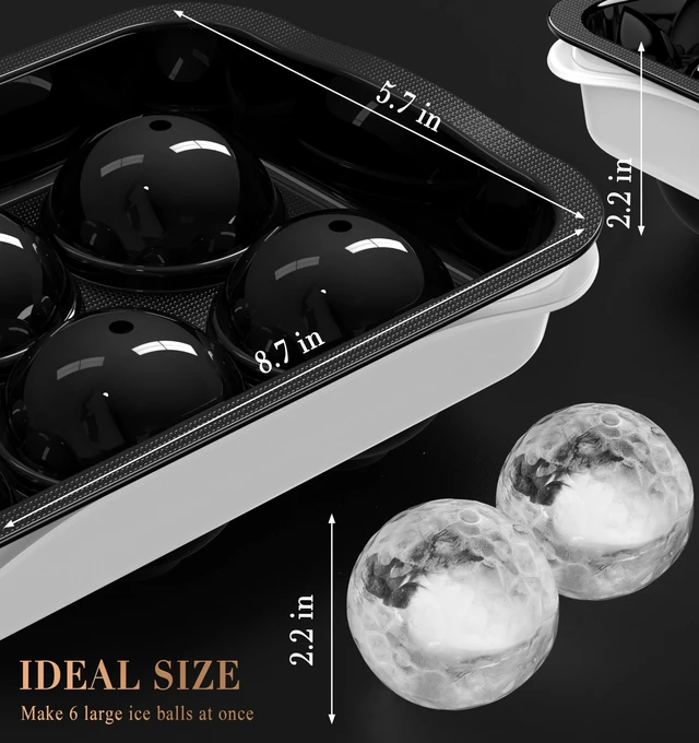 Alt view image 4 of 7 - Round Ice Cube Mold with Lid, 2.2 Inch Large Whiskey Ice Ball Maker | Easy Release Reusable Silicone & Plastic Tray, Perfect For Bourbon, Scotch, Brandy, Cocktails & Gifts. Makes 6 Ice Spheres