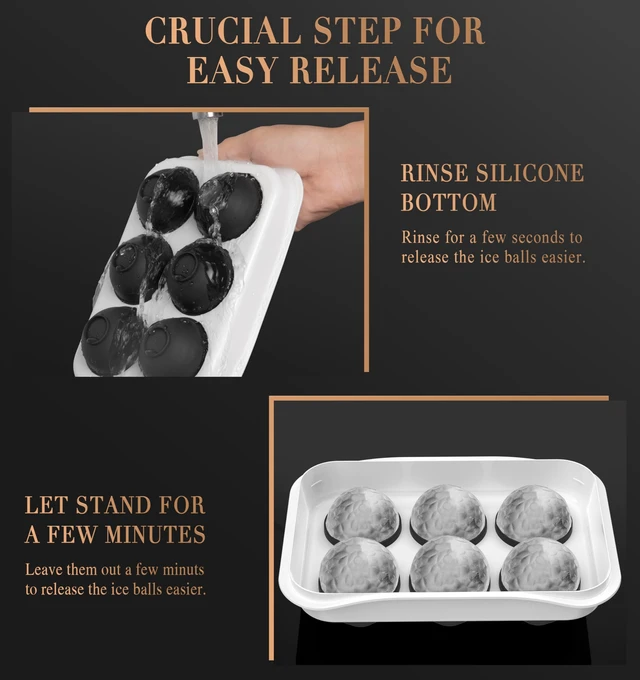 Alt view image 7 of 7 - Round Ice Cube Mold with Lid, 2.2 Inch Large Whiskey Ice Ball Maker | Easy Release Reusable Silicone & Plastic Tray, Perfect For Bourbon, Scotch, Brandy, Cocktails & Gifts. Makes 6 Ice Spheres