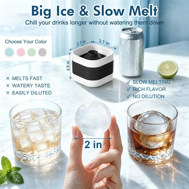 Alt view image 3 of 7 - Ice Ball Maker Mold with Lid - 4 Pack, 2 Inch Round Freezer Tray, Black | Stackable Ice Cube Trays for Whiskey, Cocktails & Bourbon - Non-BPA, Reusable Silicone, Easy Release Large Chilled Spheres