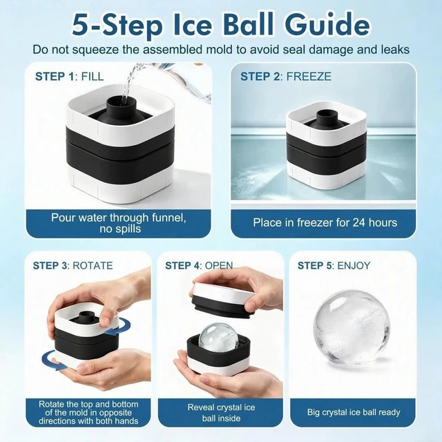 Alt view image 6 of 7 - Ice Ball Maker Mold with Lid - 4 Pack, 2 Inch Round Freezer Tray, Black | Stackable Ice Cube Trays for Whiskey, Cocktails & Bourbon - Non-BPA, Reusable Silicone, Easy Release Large Chilled Spheres