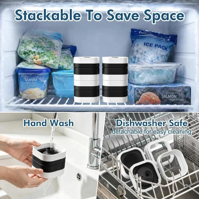 Alt view image 5 of 7 - Ice Ball Maker Mold with Lid - 4 Pack, 2 Inch Round Freezer Tray, Black | Stackable Ice Cube Trays for Whiskey, Cocktails & Bourbon - Non-BPA, Reusable Silicone, Easy Release Large Chilled Spheres