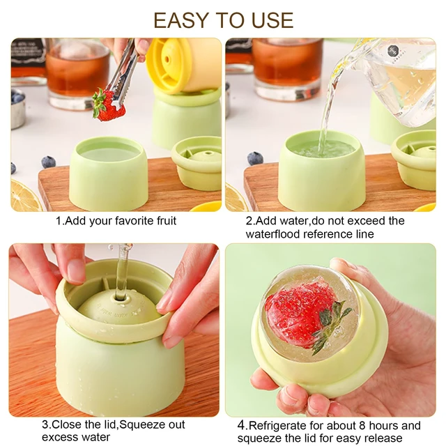 Alt view image 4 of 7 - Round Ice Cube Molds Set of 4,Make 2.4 Inch Spherelce ice for Whiskey, Cocktails and Drinks.ice cubes trays for freezer,Stackable Easy Release Ice Cube tray, Spherical Ice Makers,2 Colours