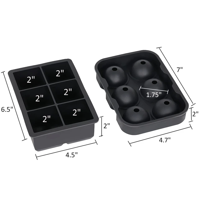 Alt view image 7 of 7 - Ice Cube Trays (Set of 2), Silicone Sphere Whiskey Ice Ball Maker with Lids & Large Square Ice Cube Molds for Cocktails & Bourbon - Reusable & BPA Free