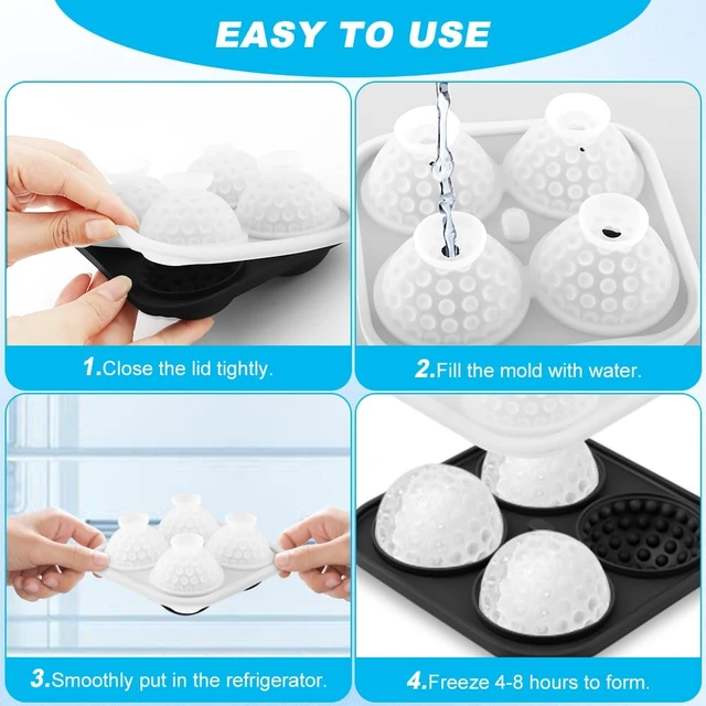 Alt view image 5 of 7 - Ice Ball Maker Mold, 2 Inch Large Golf Ball Ice Tray with Funnel, 4 Hole Round Silicone Fun Shapes Whiskey Ic-e Mold for Cocktails Bourbon, Easy Release