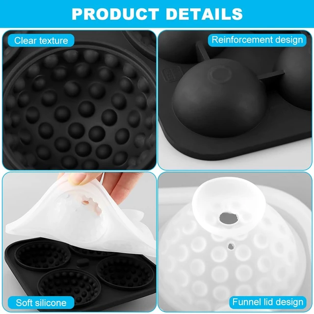 Alt view image 3 of 7 - Ice Ball Maker Mold, 2 Inch Large Golf Ball Ice Tray with Funnel, 4 Hole Round Silicone Fun Shapes Whiskey Ic-e Mold for Cocktails Bourbon, Easy Release