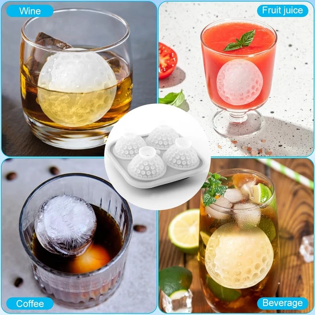 Alt view image 7 of 7 - Ice Ball Maker Mold, 2 Inch Large Golf Ball Ice Tray with Funnel, 4 Hole Round Silicone Fun Shapes Whiskey Ic-e Mold for Cocktails Bourbon, Easy Release