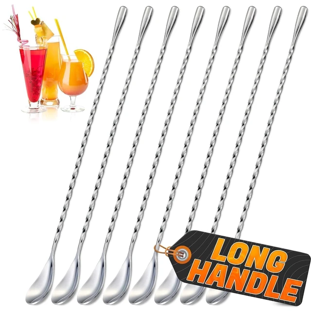 Main image of 8 Pcs Bar Spoons Set, 12" Long, Twisted Spiral, 304 Stainless Steel | Bar Mixing Spoon Set; Dishwasher Safe, Polished; Sugar Spoon for Cocktails, Coffee, Milkshakes, Smoothies, and Coffee Shop
