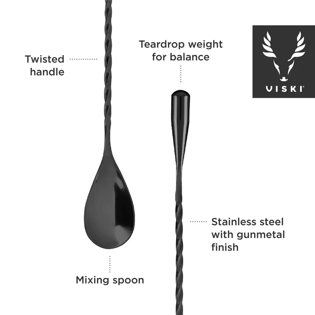 Alt view image 2 of 7 - Gunmetal Weighted Stainless Steel Barspoon, Japanese Twisted Stem Handle, Teardrop Weight