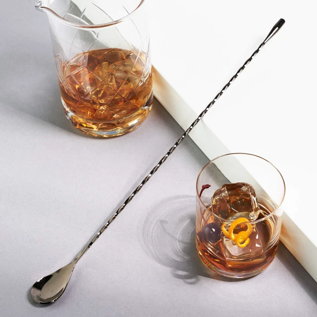 Alt view image 6 of 7 - Gunmetal Weighted Stainless Steel Barspoon, Japanese Twisted Stem Handle, Teardrop Weight