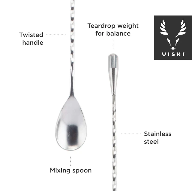 Alt view image 2 of 7 - Stainless Steel Weighted Barspoon, Japanese Style Twisted Stem Handle, Teardrop Weight,Silver