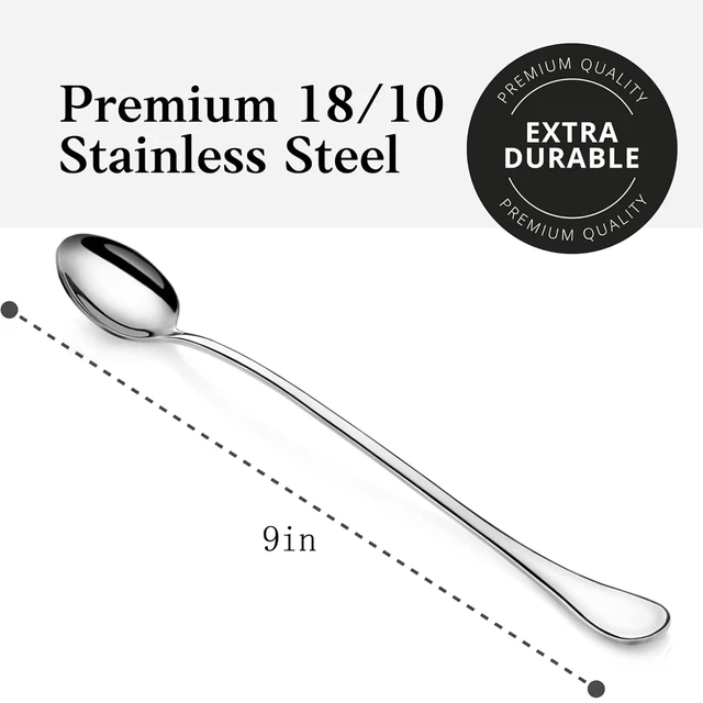 Alt view image 2 of 7 - Long Handle Iced Tea Spoons, 9" 18/10 Stainless Steel Cocktail Stirring Spoons with Thickened Ergonomic Handle, Tall Coffee & Latte Stirrers, Dessert Spoon Set, Dishwasher Safe (9 IN)