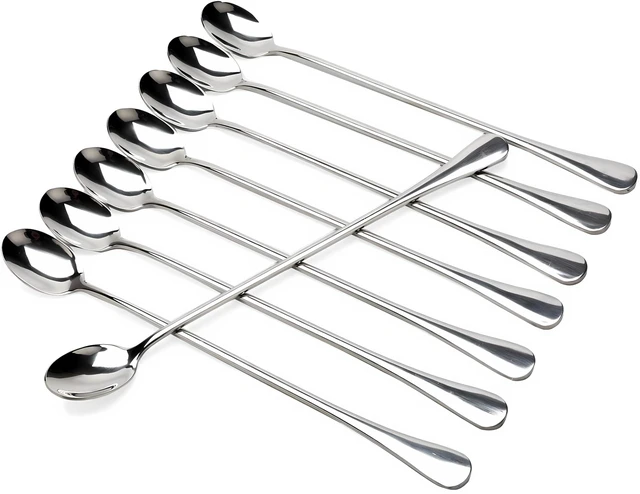 Main image of Long Handle Iced Tea Spoons, 9" 18/10 Stainless Steel Cocktail Stirring Spoons with Thickened Ergonomic Handle, Tall Coffee & Latte Stirrers, Dessert Spoon Set, Dishwasher Safe (9 IN)