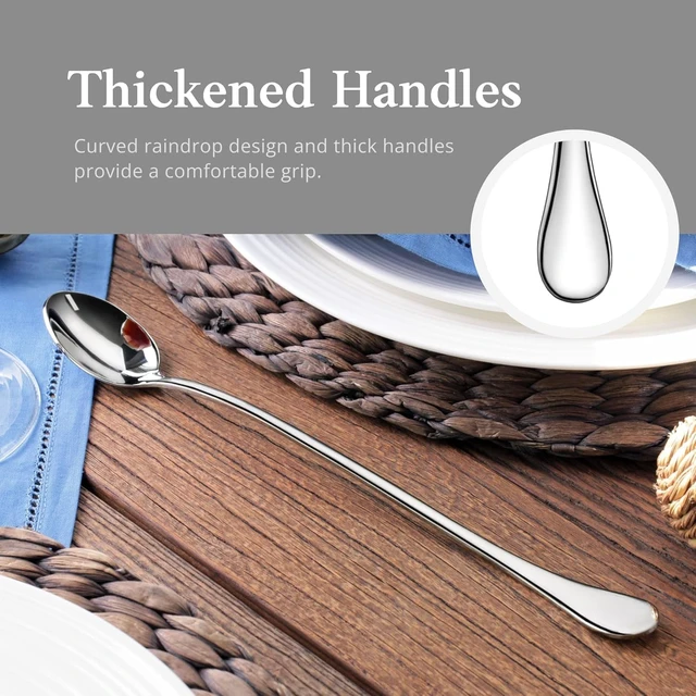 Alt view image 3 of 7 - Long Handle Iced Tea Spoons, 9" 18/10 Stainless Steel Cocktail Stirring Spoons with Thickened Ergonomic Handle, Tall Coffee & Latte Stirrers, Dessert Spoon Set, Dishwasher Safe (9 IN)