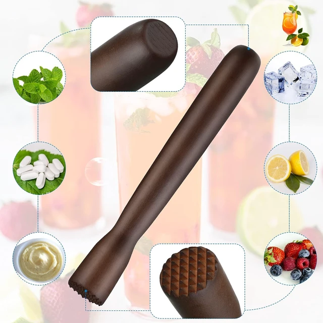 Alt view image 3 of 7 - Wooden Cocktail Muddler and Stainless Steel Bar Spoon, Brown | 12 Inch Spiral Mixing Spoon, Wooden Muddler for Crushing Mint and Sugar, Ideal for Making Mojitos, Lemonade, Cocktails