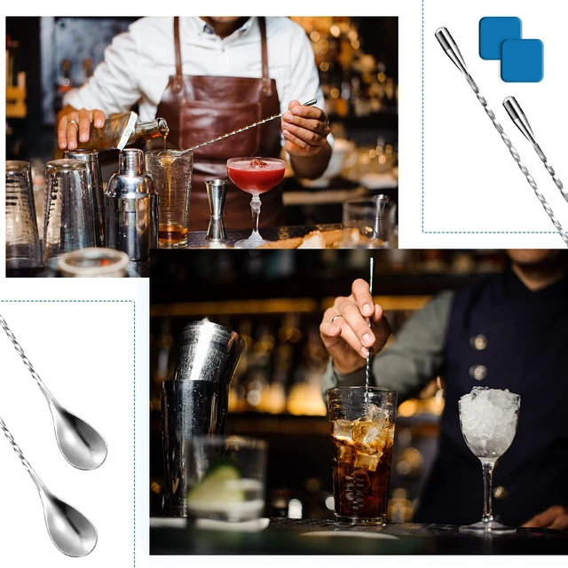Alt view image 4 of 7 - Wooden Cocktail Muddler and Stainless Steel Bar Spoon, Brown | 12 Inch Spiral Mixing Spoon, Wooden Muddler for Crushing Mint and Sugar, Ideal for Making Mojitos, Lemonade, Cocktails