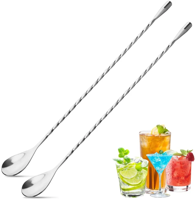 Main image of 2Pcs Cocktail Spoon Long Handle Bar Spoon - 12" Metal Spoons Drink Mixers for Cocktails Stainless Steel Spoons Stirring Spoons for Coffee Bar Accessories - Home Bar Mixing Spoon Long Handle Spoon Set