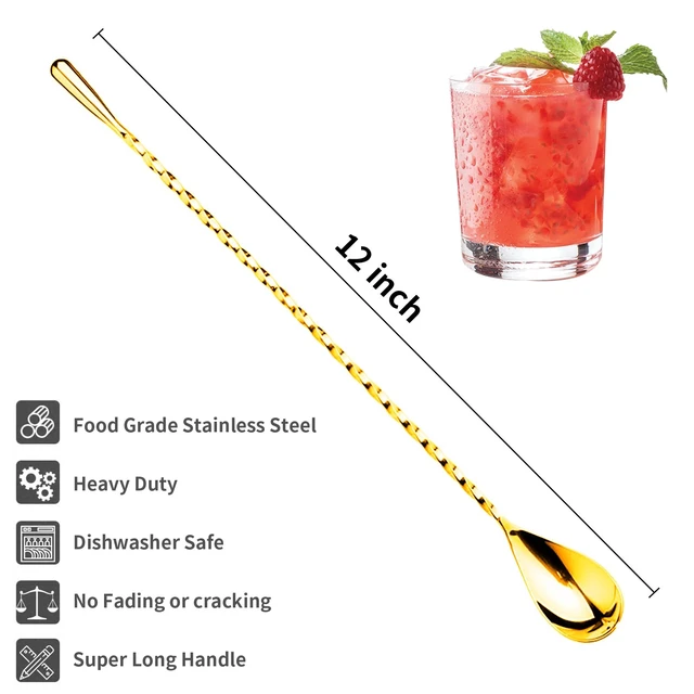 Alt view image 2 of 6 - 2 Pcs 12 Inches Bar Spoon, Long Handle Mixing Stirrers for Drink, Stainless Steel Bar Cocktail Shaker Spoon (Gold)