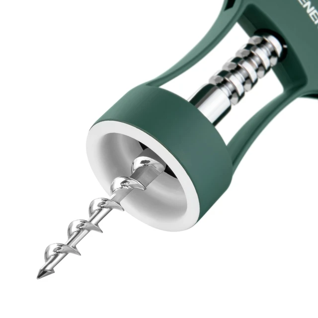 Alt view image 4 of 6 - Wine Opener, Premium Wing Corkscrew Wine Bottle Opener, Dark Green | Durable Solid Zinc Alloy Body, Precise Sharp-Edged Screw, Ergonomic Non-Slip Grip Wing Handle, Multifunctional Bottle Openers