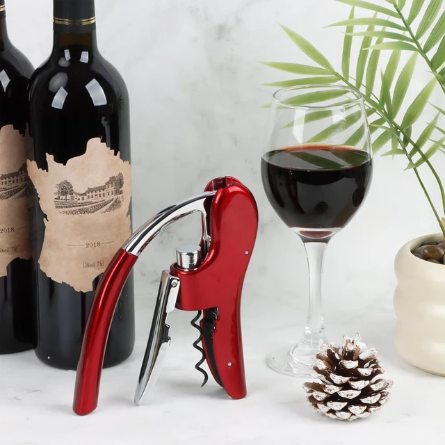 Alt view image 2 of 7 - Wine Bottle Opener, Vertical Lever Corkscrew with Built in Foil Cutter Design, Manual Handheld Corkscrew with Ergonomic Lever Pump