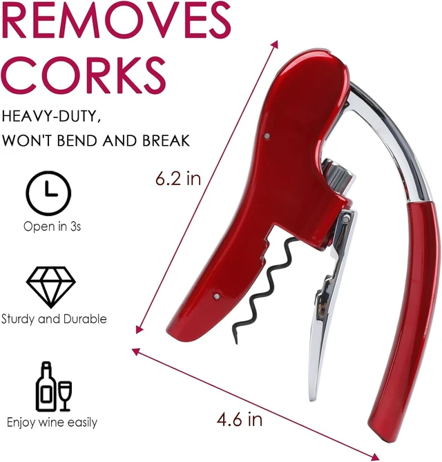 Alt view image 3 of 7 - Wine Bottle Opener, Vertical Lever Corkscrew with Built in Foil Cutter Design, Manual Handheld Corkscrew with Ergonomic Lever Pump