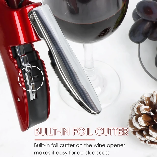 Alt view image 5 of 7 - Wine Bottle Opener, Vertical Lever Corkscrew with Built in Foil Cutter Design, Manual Handheld Corkscrew with Ergonomic Lever Pump