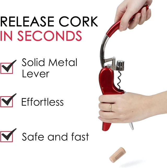 Alt view image 6 of 7 - Wine Bottle Opener, Vertical Lever Corkscrew with Built in Foil Cutter Design, Manual Handheld Corkscrew with Ergonomic Lever Pump