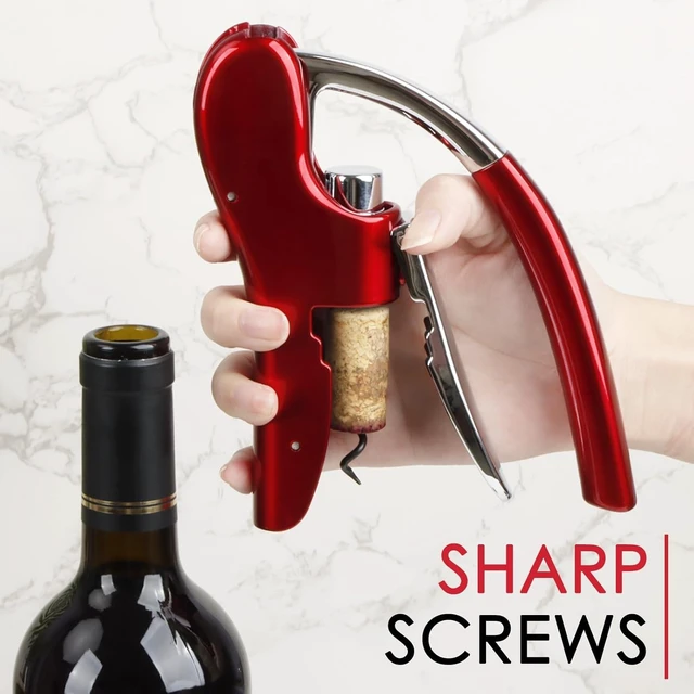Alt view image 7 of 7 - Wine Bottle Opener, Vertical Lever Corkscrew with Built in Foil Cutter Design, Manual Handheld Corkscrew with Ergonomic Lever Pump