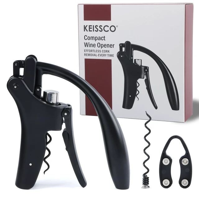 Alt view image 2 of 7 - Compact Wine opener Vertical Lever Corkscrew Wine Bottle Opener with Foil Cutter & Extra Screw