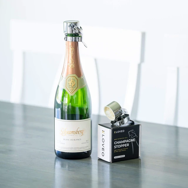 Alt view image 6 of 6 - Champagne Stoppers - WAF Patented Seal - Made in Italy | Fits 750ml Bottles, No Pressure Pump Needed, Keeps Bubbles Fresh 3-5 Days, BPA Free, Easy-Lock Stainless Steel Clip