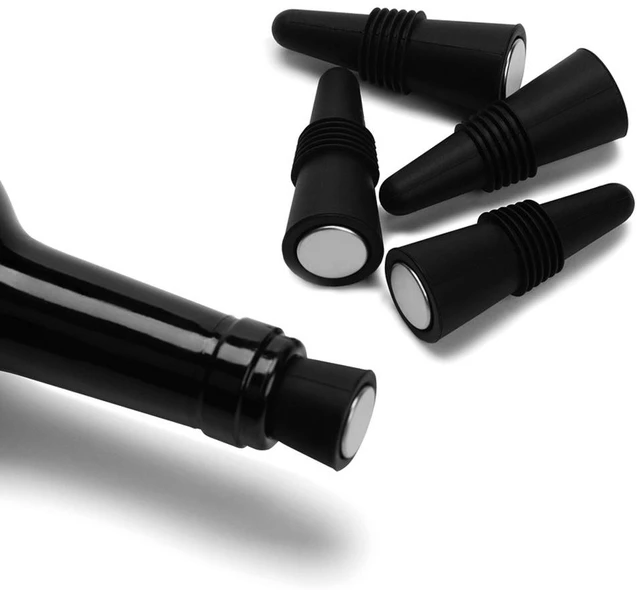 Main image of Wine Stoppers (Set of 5), Silicone Wine Bottle stopper and Beverage Bottle Stoppers, Black