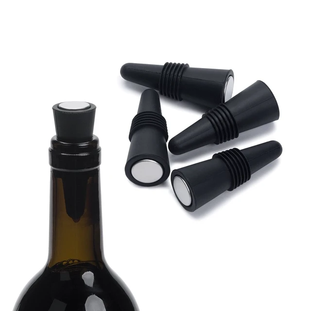Alt view image 2 of 7 - Wine Stoppers (Set of 5), Silicone Wine Bottle stopper and Beverage Bottle Stoppers, Black