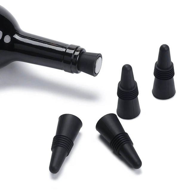 Alt view image 7 of 7 - Wine Stoppers (Set of 5), Silicone Wine Bottle stopper and Beverage Bottle Stoppers, Black