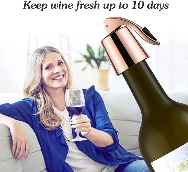 Alt view image 3 of 7 - 2-Pack Wine Stoppers, Airtight Seals to Keep Wine Fresh, Easy Press-to-Seal | Leakproof for horizontal storage, Expanding silicone seal, Reusable, Elegant rose gold finish, Ideal gift for wine lovers
