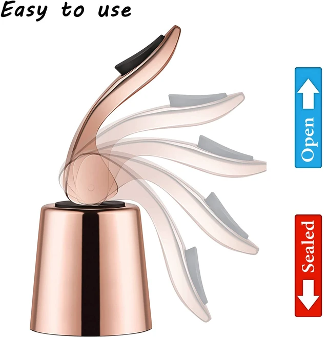 Alt view image 5 of 7 - 2-Pack Wine Stoppers, Airtight Seals to Keep Wine Fresh, Easy Press-to-Seal | Leakproof for horizontal storage, Expanding silicone seal, Reusable, Elegant rose gold finish, Ideal gift for wine lovers