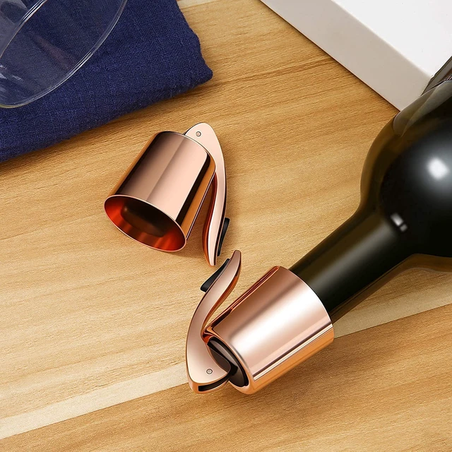 Alt view image 6 of 7 - 2-Pack Wine Stoppers, Airtight Seals to Keep Wine Fresh, Easy Press-to-Seal | Leakproof for horizontal storage, Expanding silicone seal, Reusable, Elegant rose gold finish, Ideal gift for wine lovers