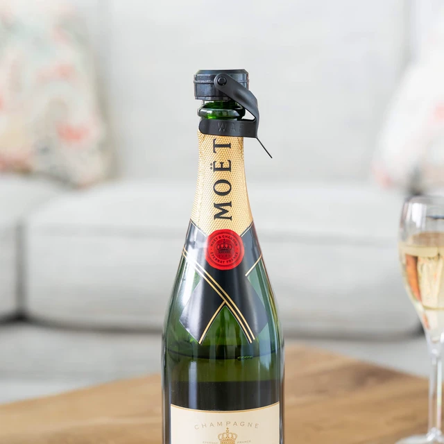 Alt view image 4 of 6 - Champagne Stoppers - WAF Patented Seal - Made in Italy - Black | Fits 750ml Bottles, No Pressure Pump Needed, Keeps Bubbles Fresh 3-5 Days, BPA Free, Easy-Lock Stainless Steel Clip