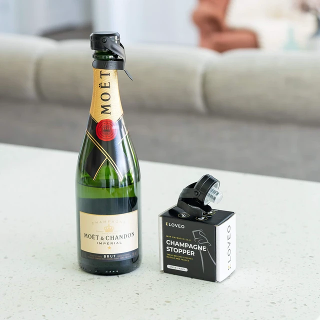 Alt view image 5 of 6 - Champagne Stoppers - WAF Patented Seal - Made in Italy - Black | Fits 750ml Bottles, No Pressure Pump Needed, Keeps Bubbles Fresh 3-5 Days, BPA Free, Easy-Lock Stainless Steel Clip