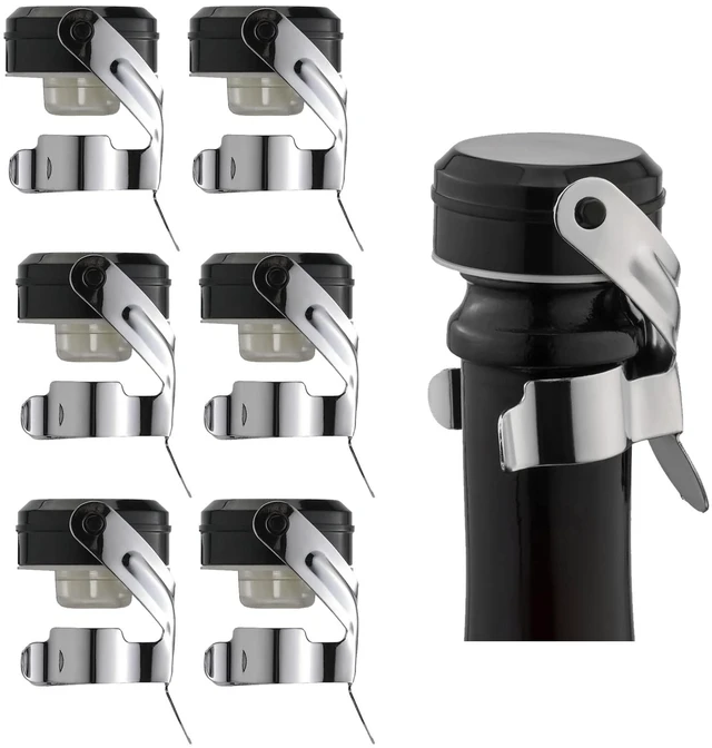 Main image of Champagne & Wine Bottle Stoppers, Champagne Cork, 6 Pack, Silver | Food Grade Silicone, Leak Proof Keep Fresh, Suitable for Wine, Champagne, Cava, Prosecco and Sparkling