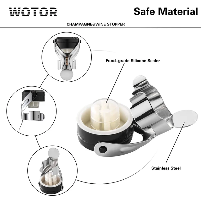 Alt view image 6 of 7 - Champagne & Wine Bottle Stoppers, Champagne Cork, 6 Pack, Silver | Food Grade Silicone, Leak Proof Keep Fresh, Suitable for Wine, Champagne, Cava, Prosecco and Sparkling